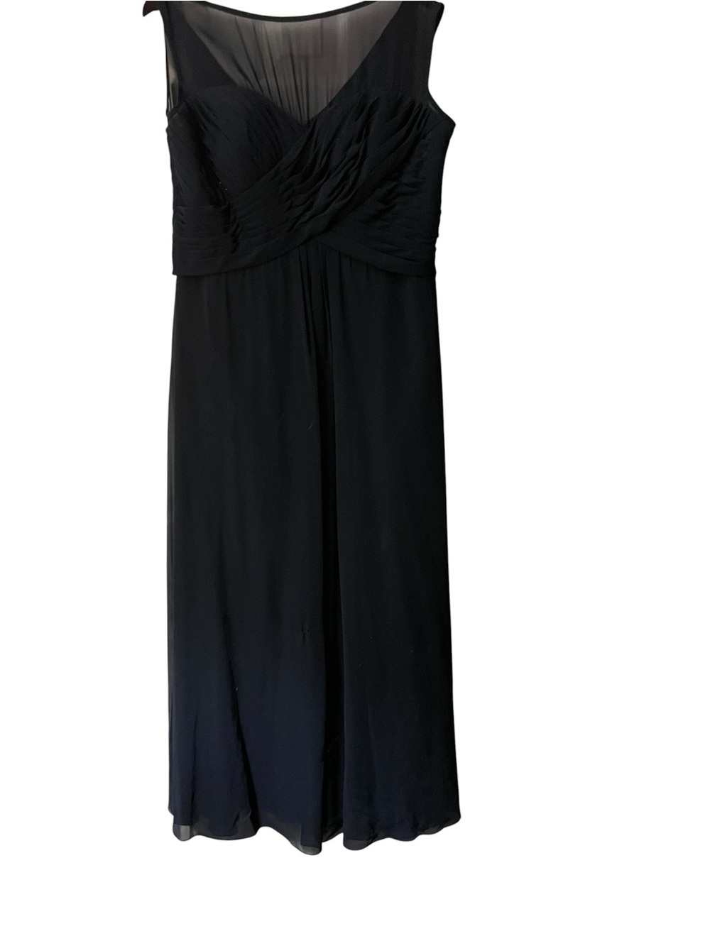 Navy Sleeveless Chiffon Midi Gown with Sheer Yoke - Picture 2 of 4